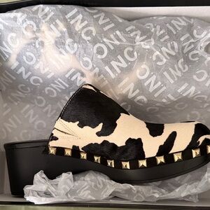 INC International Concepts Black and White Cowhide Studded Clog